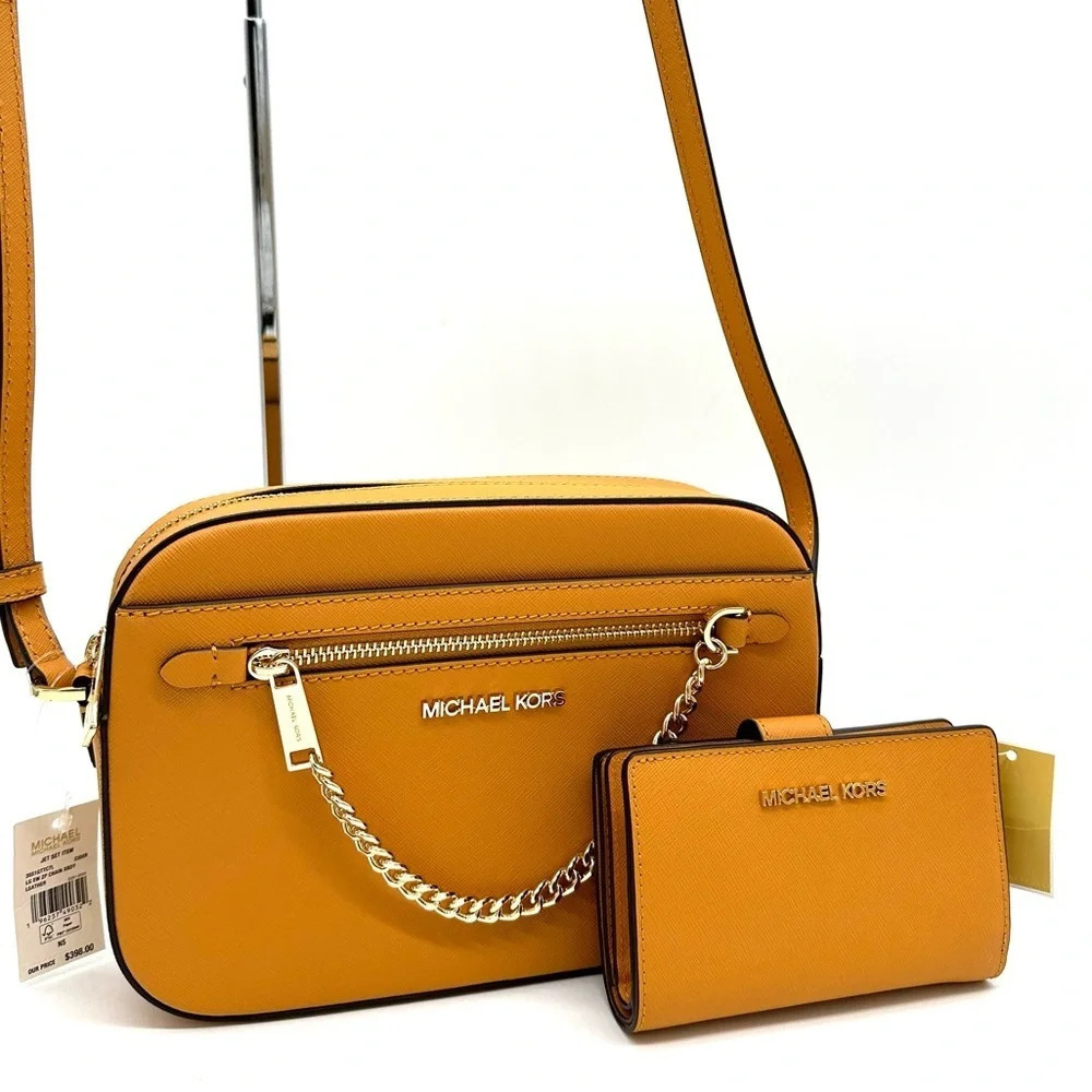 Michael Kors Large EW Crossbody Bag Cider & Medium Bifold Zip Chain Wallet Cider